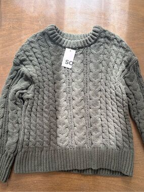 SO Olive Green Cable Knit Crewneck Sweater